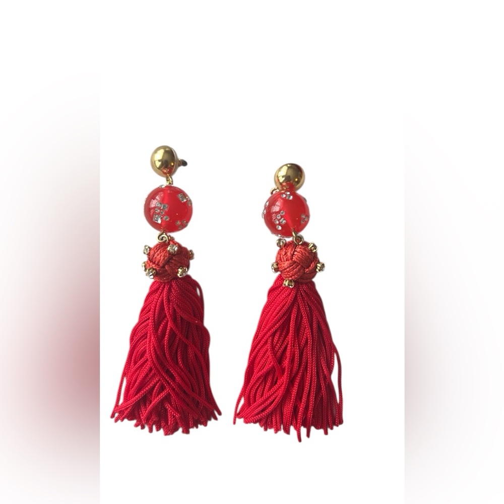 JCrew red crystal beaded tassel earrings.🔥